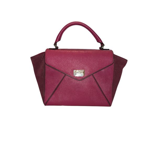 Kate Spade New York Satchel Handbag Pink/Burgundy Saffiano Leather & Suede - Picture 1 of 12